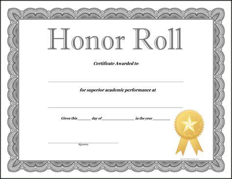 A Honor Roll Certificate Free Printable